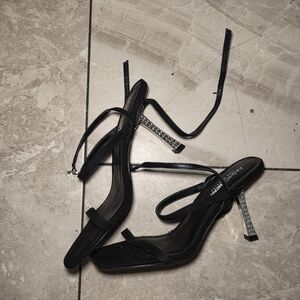 Fashion Nova Black Strappy Heels With Rhinestonw Detail